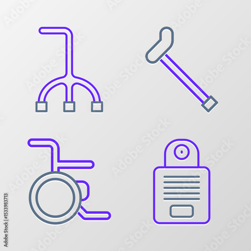 Set line Intercom, Wheelchair, Walking stick cane and icon. Vector