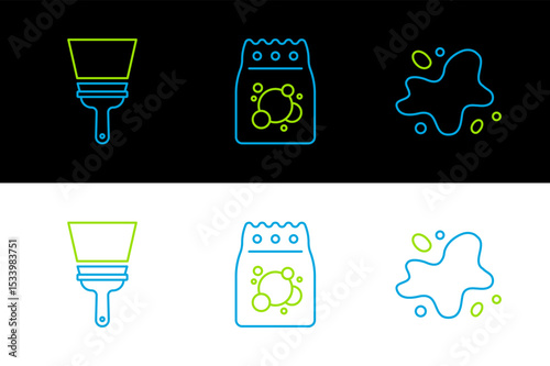 Set line Water spill, Rubber cleaner for windows and Laundry detergent icon. Vector