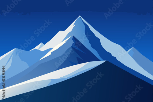 Snowy Mountain Peaks, Vector Mountains, Blue Landscape, Winter Nature