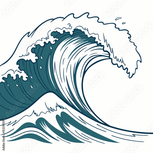 Teal and White Stylized Tidal Wave Illustration Ocean Wave Graphic Design Element water