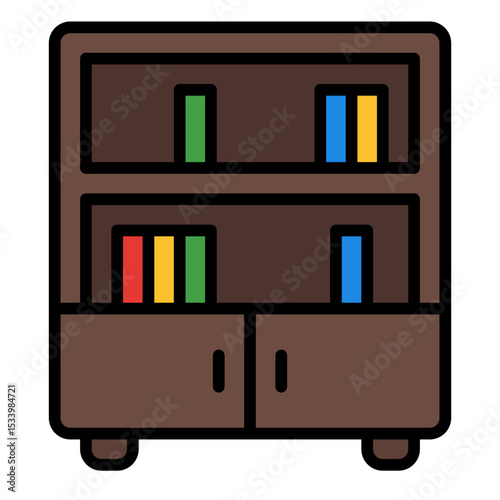 Library shelves icon. Book storage furniture. Study room and learning tools