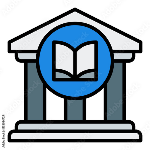Library icon. University library building. Reading and research place