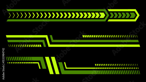 Set of simple green car stripes. Car race stripes. Racing sticker design. Graphic sport decal vinyl element. Automobile decoration. Racing design vector
