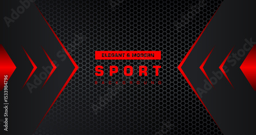 vector illustration of a black background with a red arrows. Modern sport background. Vector black background with arrows and metal carbon pattern decoration. Creative geometric background.
