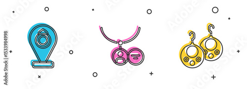 Set Jewelry store, Locket on necklace and Earrings icon. Vector