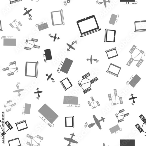 Set Laptop, UAV Drone, Computer network and Smart Tv on seamless pattern. Vector
