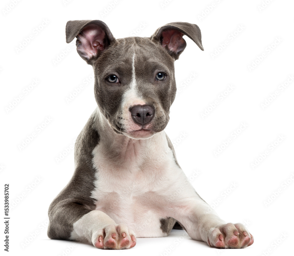 Fototapeta premium American Staff puppy in front of white background