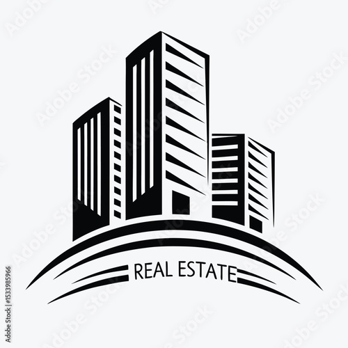 Modern Black Building Logo Icon for Real Estate and Construction Business Design