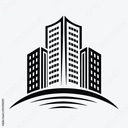 Modern Black Building Logo Icon for Real Estate and Construction Business Design