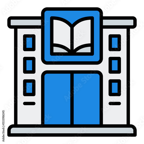 Library icon. Book reading place. Public learning and study space