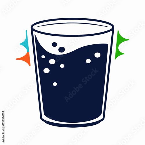 Dark Drink in Glass with Bubbles, Fizzy Beverage Illustration