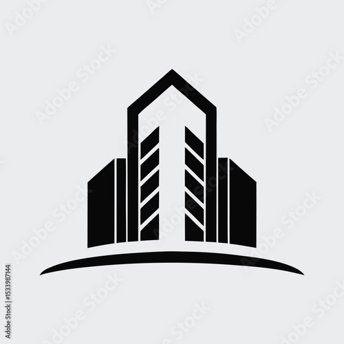Modern Black Building Logo Icon for Real Estate and Construction Business Design