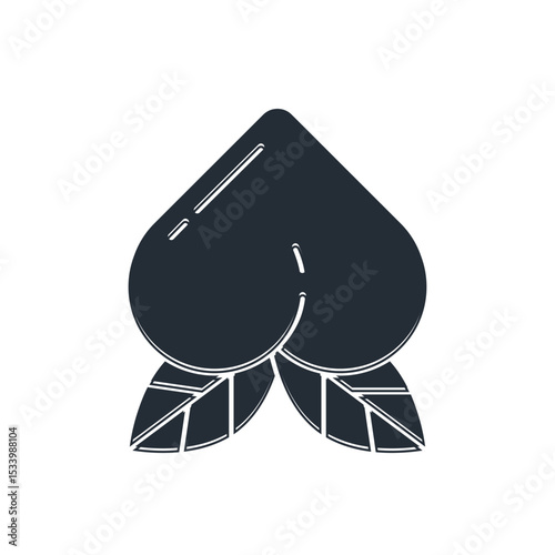 Black Peach fruit or nectarine with leaf icon isolated on white background. Vector