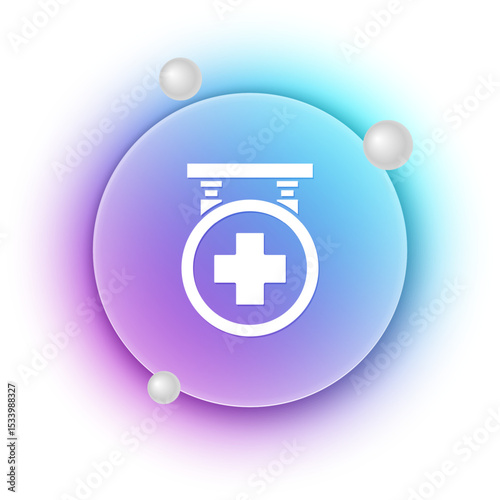 White Hospital signboard icon isolated on white background. Blue and purple gradient circle background. Vector