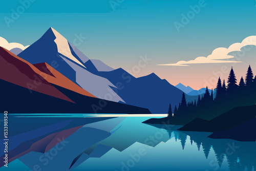 mountain landscape with lake and mountains