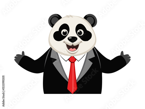 Cute baby panda cartoon character smiling and eating bamboo, a fun wildlife illustration