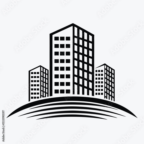 Modern Black Building Logo Icon for Real Estate and Construction Business Design