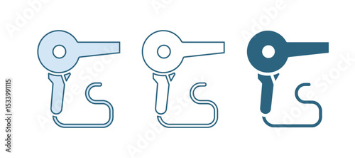 Blue Hair dryer icon isolated on white background. Hairdryer sign. Hair drying symbol. Blowing hot air. Vector