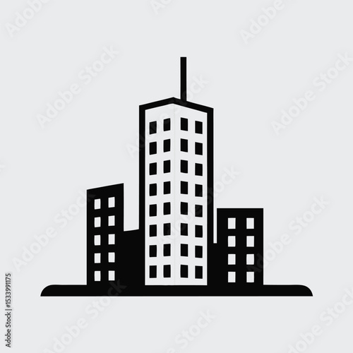 Modern Black Building Logo Icon for Real Estate and Construction Business Design