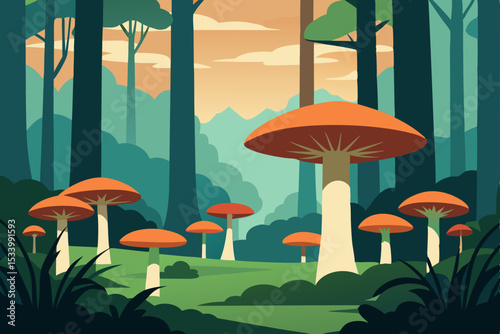 vector illustration of mushrooms in forest