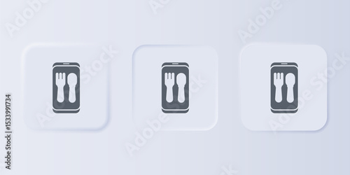 Grey Online ordering and fast food delivery icon isolated on grey background. Burger sign. Set icons in square buttons. Vector