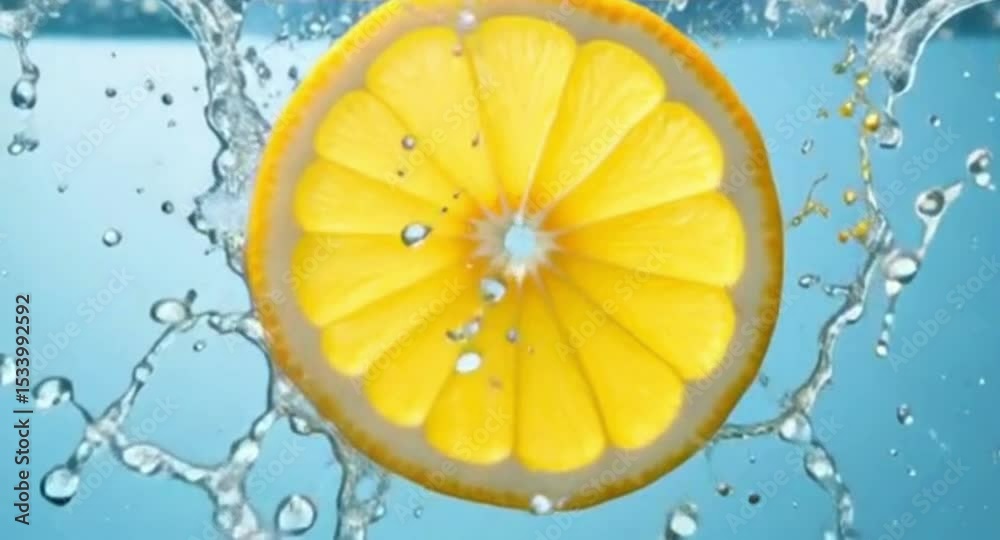 Vibrant lemon slice splashing into clear water creating refreshing and dynamic imagery for various applications