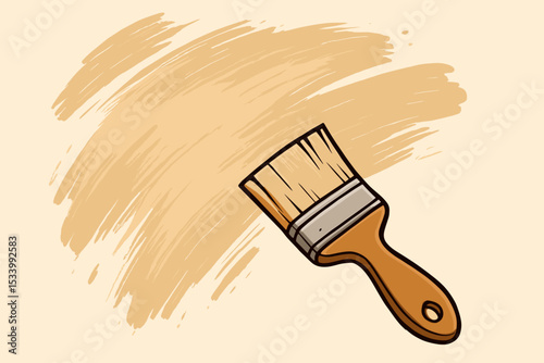 Paintbrush leaving a textured beige paint stroke on a surface. Concept of home improvement, DIY projects, renovation, and decoration. Handyman tool for painting walls vector art.