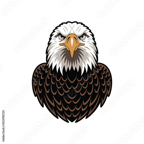 Front View Bald Eagle Mascot Vector Illustration with Detailed Feathers on White Background
