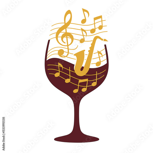 Wine glass filled with musical notes for International Day of Wine  