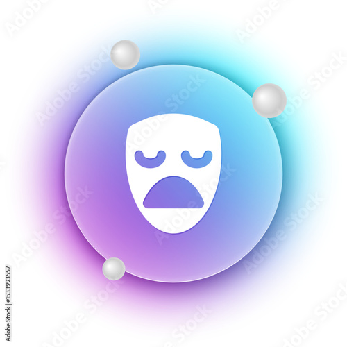 White Drama theatrical mask icon isolated on white background. Blue and purple gradient circle background. Vector