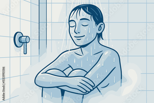 Woman sitting in shower with closed eyes finding calm and mental health relief