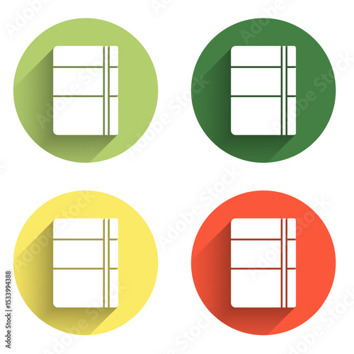Set Sketchbook or album icon isolated with long shadow background. Color circle button. Vector