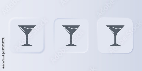 Grey Martini glass icon isolated on grey background. Cocktail icon. Wine glass icon. Set icons in square buttons. Vector