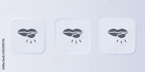 Grey Herpes lip icon isolated on grey background. Herpes simplex virus. Labial infection inflammation symbol. Set icons in square buttons. Vector
