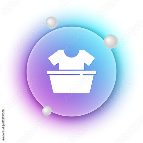 White Plastic basin with shirt icon isolated on white background. Bowl with water. Washing clothes, cleaning equipment. Blue and purple gradient circle background. Vector