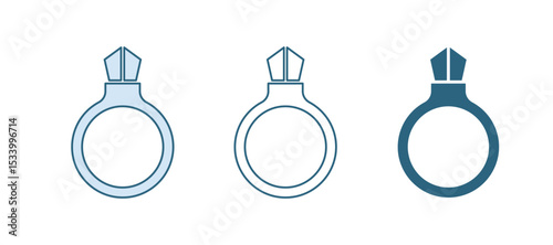 Blue Fantasy magic stone ring with gem icon isolated on white background. Vector