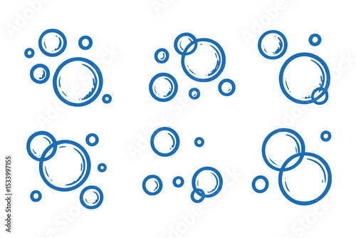 Blue circle vector set with outline design and grouped arrangements.