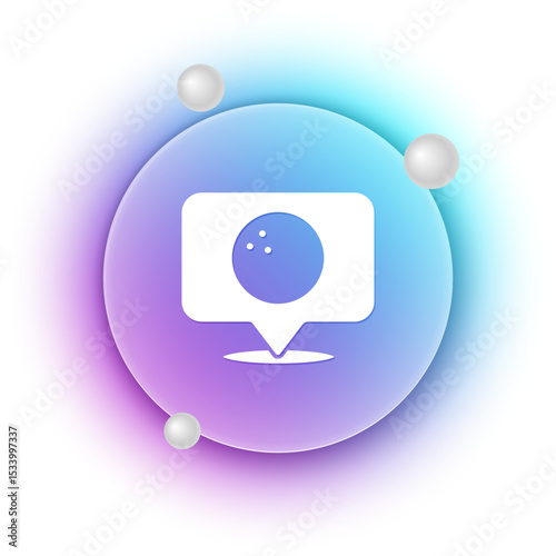 White Map pointer with bowling ball icon isolated on white background. Sport equipment. Blue and purple gradient circle background. Vector
