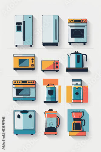Home Appliances Icons on White Background