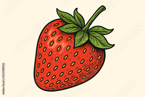 Strawberry vector illustration in a vintage woodcut style. Hand drawn red berry fruit icon. Retro cartoon sketch for organic food, summer dessert, jam, or healthy eating concept.