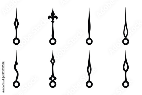 Elegant clock hands vector set for timepiece design on white background.