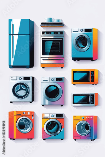 Home Appliances Icons on White Background