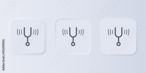 Grey Musical tuning fork for tuning musical instruments icon isolated on grey background. Set icons in square buttons. Vector