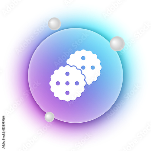White Cookie or biscuit with chocolate icon isolated on white background. Blue and purple gradient circle background. Vector