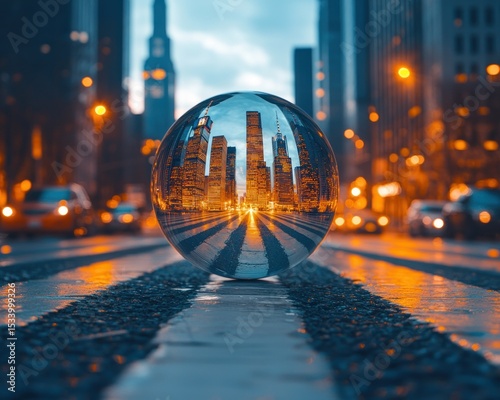 Cityscape reflected in a crystal ball
