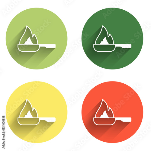 Set Frying pan icon isolated with long shadow background. Fry or roast food symbol. Color circle button. Vector
