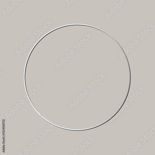 A subtle, thin circular outline in light gray casts a soft shadow against a neutral beige background. This minimalist vector graphic represents simplicity, completeness, and modern elegance, suitable 