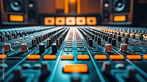 Close-up audio mixing console