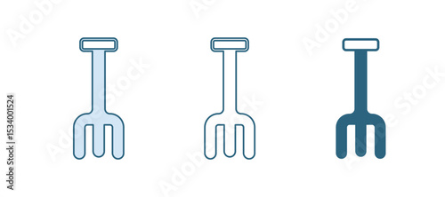 Blue Garden rake icon isolated on white background. Tool for horticulture, agriculture, farming. Ground cultivator. Housekeeping equipment. Vector
