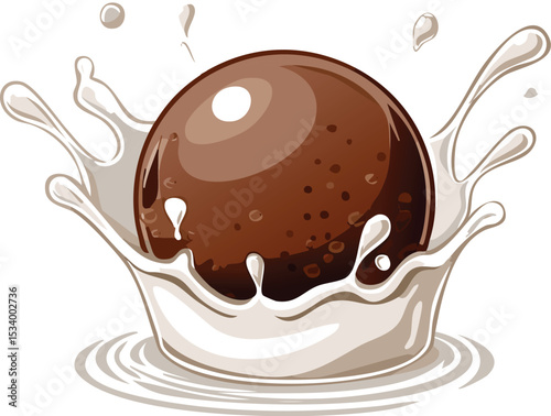 Chocolate Ball Milk Splash Clip Art - Sweet Dessert Design

